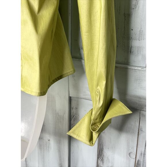 SAMUEL DONG LIME GREEN CHARTREUSE BUTTON UP WIRED RUFFLE COLLAR STRETCH SHIRT S - Picture 9 of 15